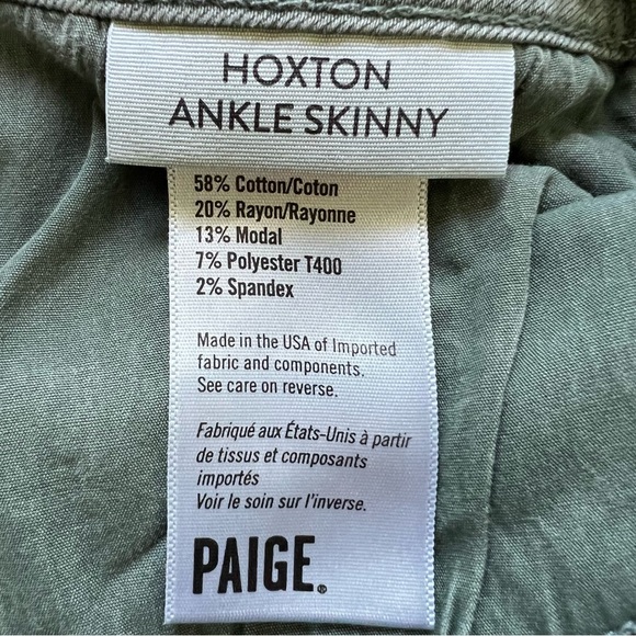PAIGE Hoxton Ankle Skinny Jeans Women 28 Green Tea Cargo Stretch Denim - Picture 10 of 12